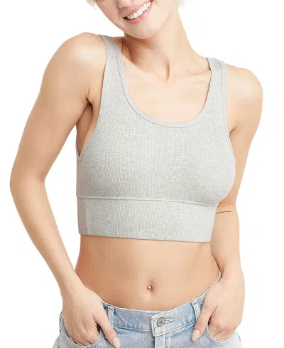 Hanes Women's Originals Cozywear Ribbed Longline Bralette Og116 In Light Steel