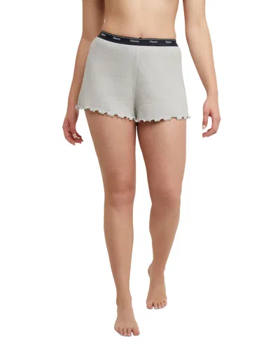 Hanes Women's Originals Cozywear Ribbed Ruffled Shorts Og118 In Light Steel