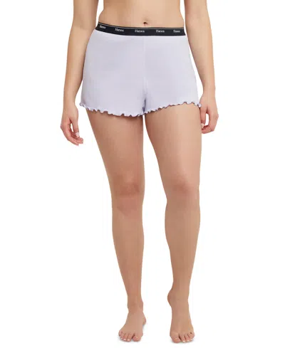 Hanes Women's Originals Cozywear Ribbed Ruffled Shorts Og118 In Urban Lilac