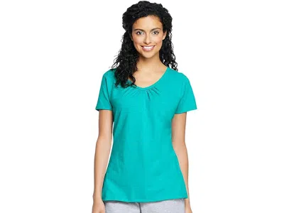 Hanes Women's Shirred V-neck T-shirt Women's Clothing Eco Teal: Xx-large In Blue