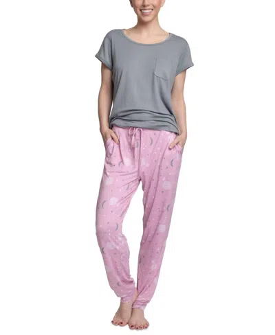 Hanes Womens Cloud Knit Short Sleeve Pajama Set In Grey In Gray