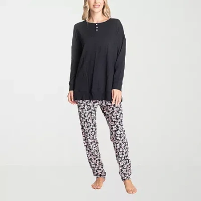 Hanes Womens Long Sleeve 2-pc. Pajama Set In Black