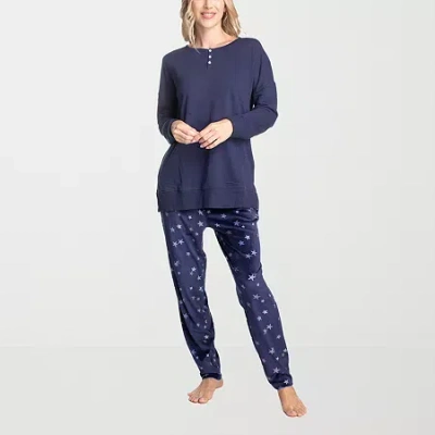 Hanes Womens Long Sleeve 2-pc. Pajama Set In Blue