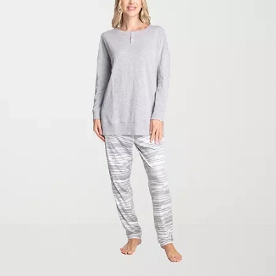 Hanes Womens Long Sleeve 2-pc. Pajama Set In Gray