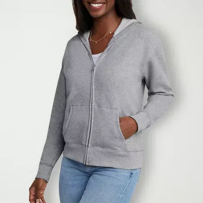 Hanes Womens Long Sleeve Zipper Active Hoodie In Gray