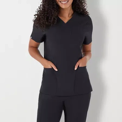Hanes Womens V Neck Short Sleeve Tag Free Moisture Wicking Scrub Top In Black