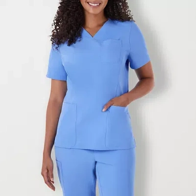 Hanes Womens V Neck Short Sleeve Tag Free Moisture Wicking Scrub Top In Blue