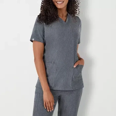 Hanes Womens V Neck Short Sleeve Tag Free Moisture Wicking Scrub Top In Gray