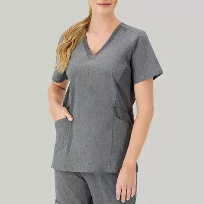 Hanes Womens V Neck Short Sleeve Tag Free Scrub Top In Gray