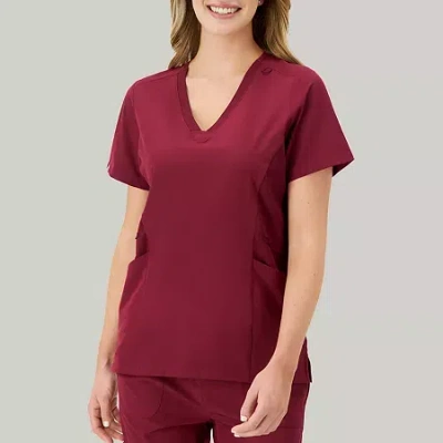 Hanes Womens V Neck Short Sleeve Tag Free Scrub Top In Red