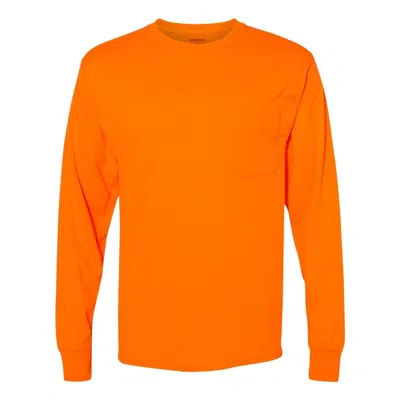 Hanes Workwear Long Sleeve Pocket T-shirt In Orange