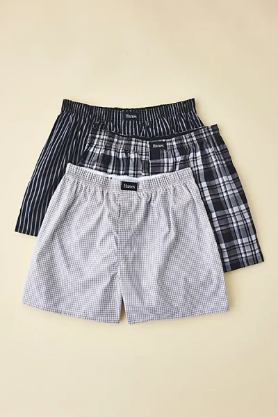 Hanes Woven Cotton Boxer Shorts 3-pack In Black, Men's At Urban Outfitters