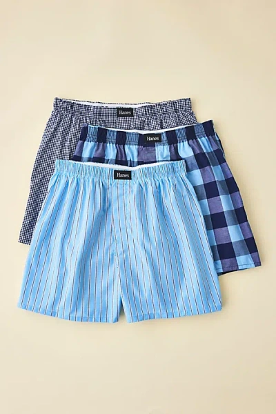 Hanes Woven Cotton Boxer Shorts 3-pack In Blue, Men's At Urban Outfitters