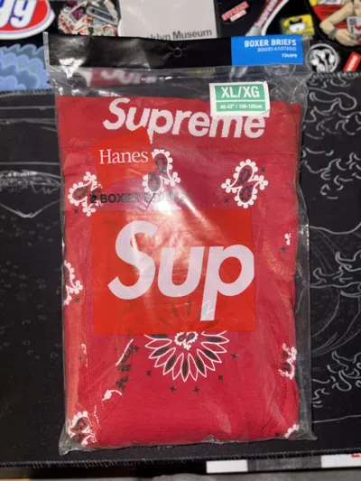 Pre-owned Hanes X Supreme Hanes Bandana Boxer Briefs (2 Pack) In Red
