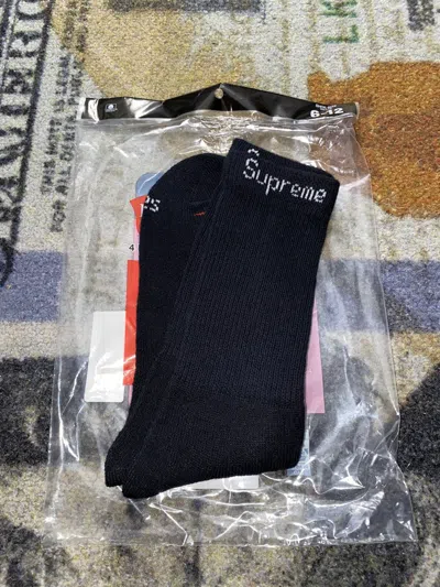Pre-owned Hanes X Supreme Hanes Crew Socks (1 Pair) In Black