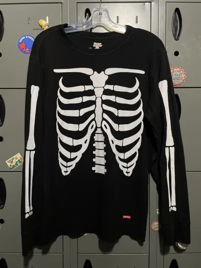 Pre-owned Hanes X Supreme Hanes Skeleton Print Long Sleeve Thermal Shirt Bones In Black