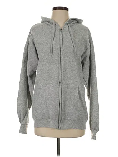 Pre-owned Hanes Zip Up Hoodie In Gray