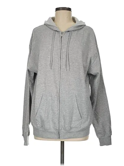 Pre-owned Hanes Zip Up Hoodie In Gray