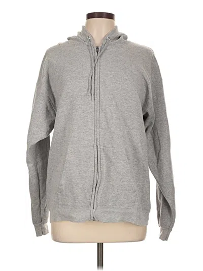 Pre-owned Hanes Zip Up Hoodie In Gray