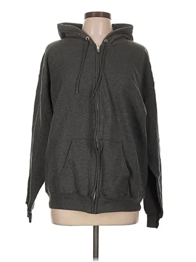 Pre-owned Hanes Zip Up Hoodie In Gray