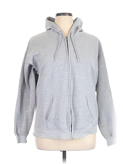 Pre-owned Hanes Zip Up Hoodie In Gray