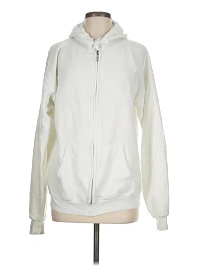 Pre-owned Hanes Zip Up Hoodie In White