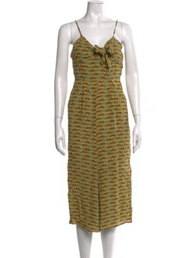 Pre-owned Haney Animal Print V-neck Jumpsuit In Yellow