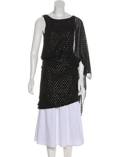 Pre-owned Haney Asymmetrical Swiss Dot Dress In Black