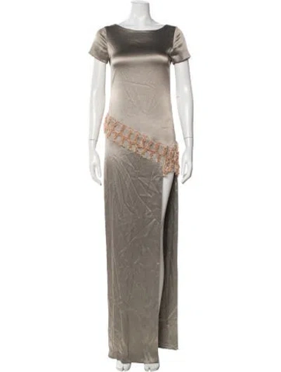 Pre-owned Haney Bateau Neckline Long Dress In Neutral