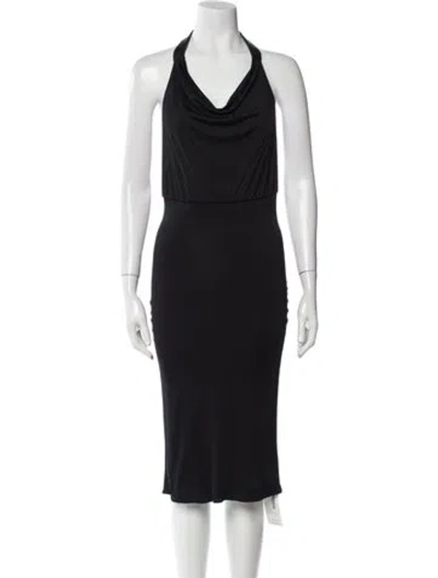 Pre-owned Haney Cowl Neck Midi Length Dress In Black