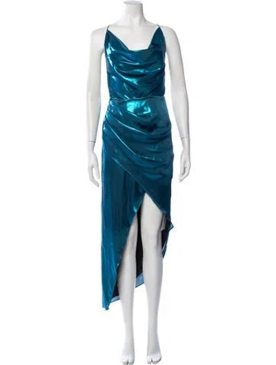 Pre-owned Haney Cowl Neck Midi Length Dress W/ Tags In Blue