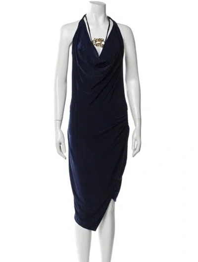 Pre-owned Haney Cowl Neck Mini Dress In Blue