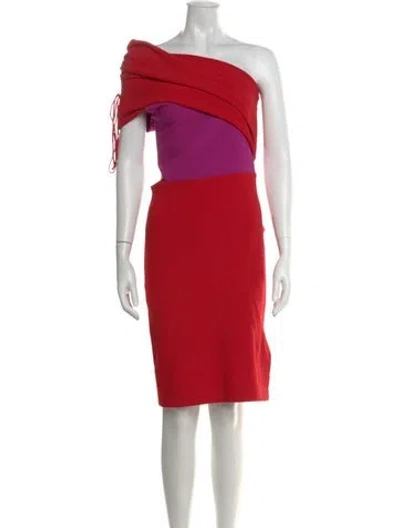 Pre-owned Haney One-shoulder Midi Length Dress In Red