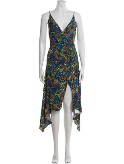 Pre-owned Haney Paisley Print Midi Length Dress In Blue