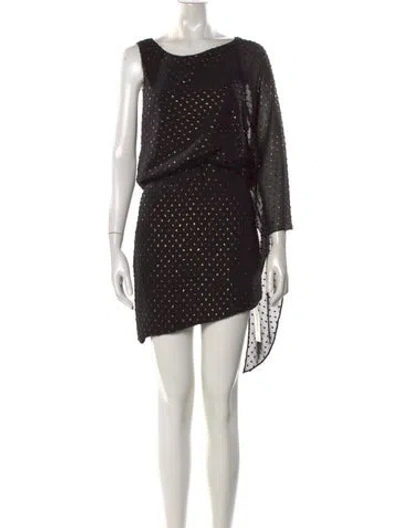 Pre-owned Haney Polka Dot Print Mini Dress In Black