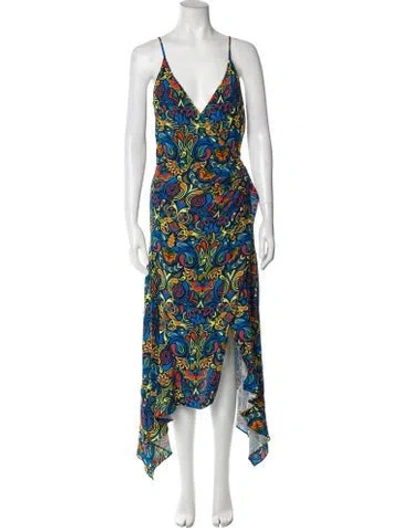 Pre-owned Haney Printed Long Dress In Blue