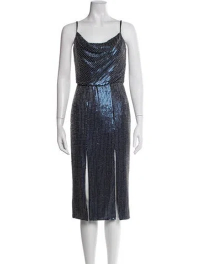 Pre-owned Haney Printed Midi Length Dress In Blue