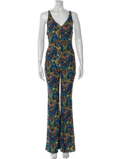 Pre-owned Haney Printed V-neck Jumpsuit In Black