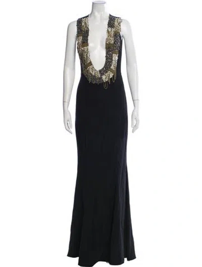 Pre-owned Haney Silk Long Dress In Black