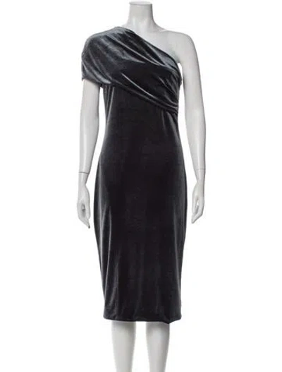 Pre-owned Haney Silk Midi Length Dress In Gray