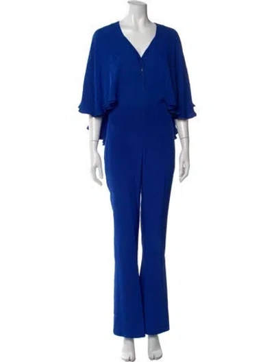 Pre-owned Haney Silk V-neck Jumpsuit In Blue
