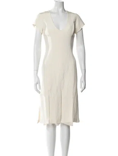 Pre-owned Haney V-neck Knee-length Dress In Neutrals