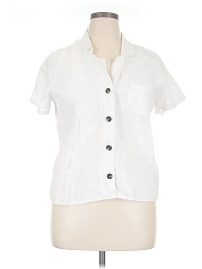 Pre-owned Hang Ten Short Sleeve Blouse In White