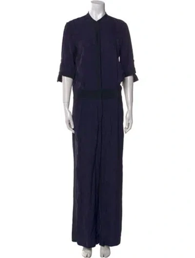 Pre-owned Hanh Merriman Silk Mock Neck Jumpsuit In Blue
