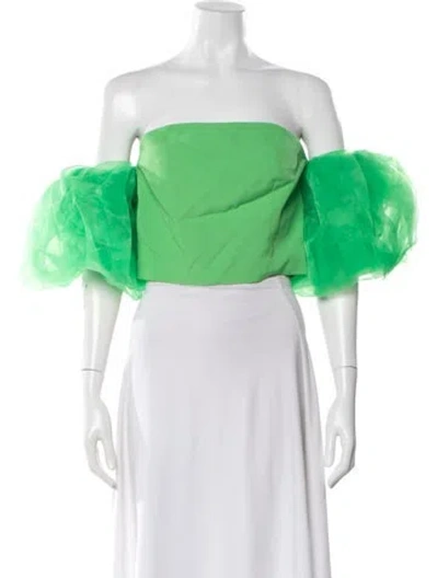 Pre-owned Hanifa Off-the-shoulder Short Sleeve Crop Top In Green