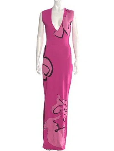 Pre-owned Hanifa Printed Long Dress In Pink