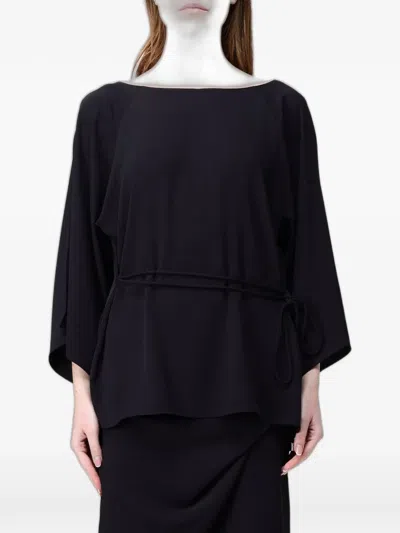 Hanita Belted Boat-neck Blouse In Black