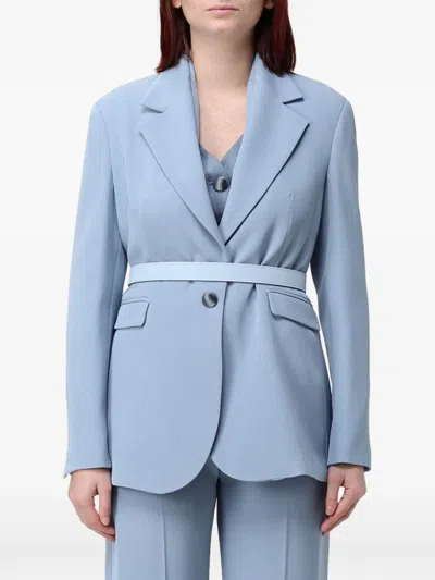 Hanita Belted Chain-detail Jacket In Blue
