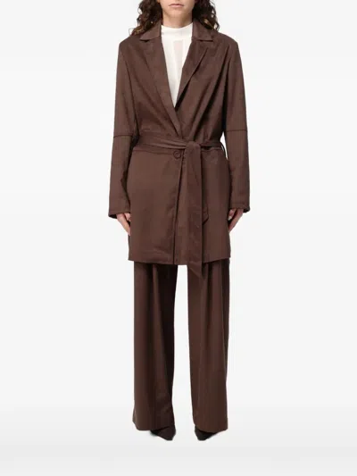 Hanita Belted Faux-suede Coat In Brown