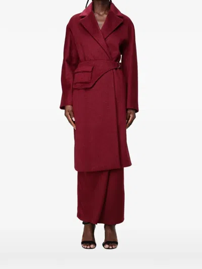 Hanita Belted-waist Notched-lapels Coat In Red
